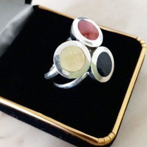 Ring Silver 950 size 7.5 Ring with natural stones 3 colors new.